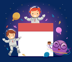 Wall Mural - Stickman Kids Astronauts Birthday Calendar