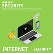 3D isometric internet security flat icons banner template design