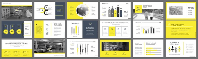 Black and yellow marketing or teamwork concept infographics set