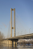 Fototapeta Mosty linowy / wiszący - Concrete suspension bridge over the river