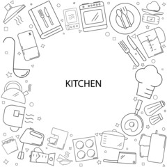 Canvas Print - Kitchen background from line icon. Linear vector pattern