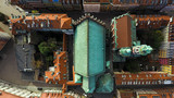 Fototapeta Mosty linowy / wiszący - Aerial View On Church In Old Town. Top Down Shot