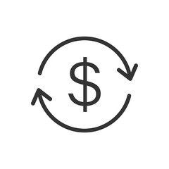 Money dollar with arrow icon in flat style. Exchange rate money illustration on white isolated background. Financial strategy business concept.