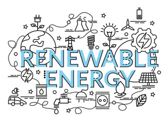 Flat colorful design concept for Renewable Energy. Infographic idea of making creative products..Template for website banner, flyer and poster.