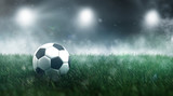 Fototapeta Sport - Fußballstadion mit Fußball auf grünem Rasen