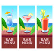 Beach bar menu vector design template with place for text. Summer tropical background.