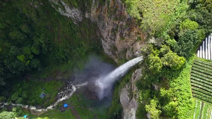 Wall Mural - AERIAL 4K:  Fly Cam around  Sipiso Piso waterfall, Northern Sumatra, Indonesia