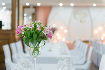 Serving of festive tables, Preparation for a festive dinner in a restaurant.