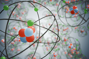 Wall Mural - elementary particles in atom. physics concept. 3d rendered illustration.