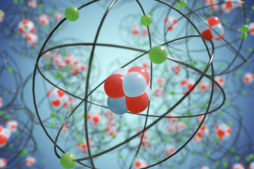 Wall Mural - elementary particles in atom. physics concept. 3d rendered illustration.