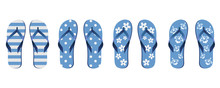 Four Pair Of Different Flip Flops - Blue White Colors On Transparent Background