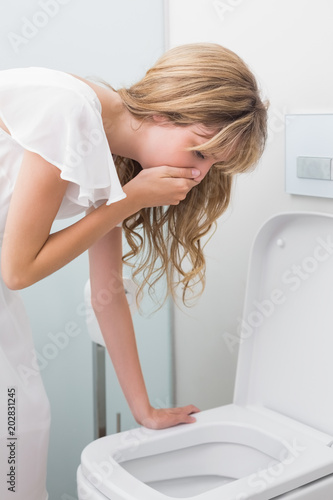 Fotografie, Obraz Young woman about to vomit into a toilet