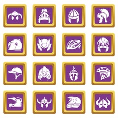 Canvas Print - Helmet icons set vector purple square isolated on white background 