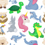 Fototapeta Dinusie - Zoo animals seamless pattern vector background cute cartoon wild characters illustration