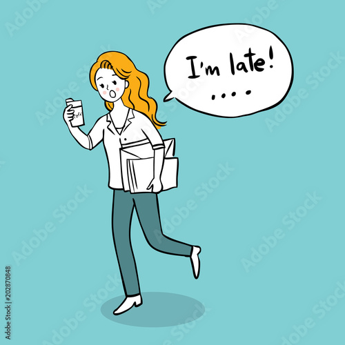 Cartoon Cute Women Are Going To Work Late Vector Buy This Stock