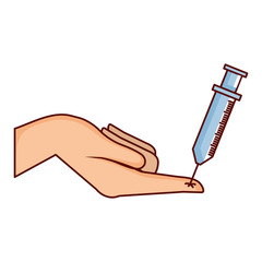 Sticker - medical injection with hand patient vector illustration design