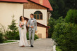 © Wedding photography - Wedding. Newlywed couple walking in park after wedding ceremony. Happy bride and groom