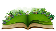 Open Book With Green Plant Of Nature Background