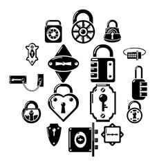 Wall Mural - Lock door types icons set. Simple illustration of 16 lock door types vector icons for web