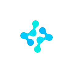 Aufkleber - Blue abstract cross. Medical futuristic innovation. Health vector symbol. Pharmacy new technology logo. Isolated plus icon on white background.