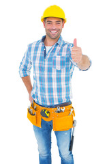 Poster - Portrait of confident manual worker gesturing thumbs up