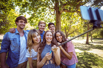 Wall Mural - Happy friends in the park taking selfie