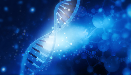 Wall Mural - DNA molecules on blue background. 3d illustration
