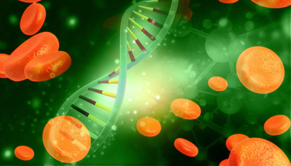 Wall Mural - DNA molecules on blue background. 3d illustration.