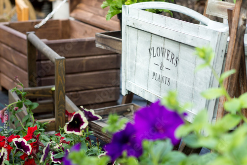 Wooden Vintage Style Box For Flowers And Plants In A Flower Market With Text Home Garden Design Ideas Copy Space Gardening And Farming Concept Buy This Stock Photo And Explore Similar