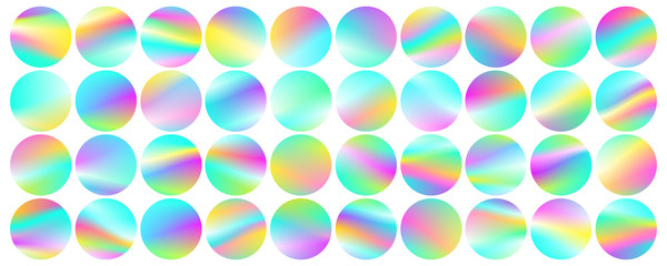 Wall Mural - Holographic round frames set. Trendy backdrops for logos, signs or letering. Hologram bubbles. Pastel smooth textures. Modern vector backgrounds for web design or printed products.