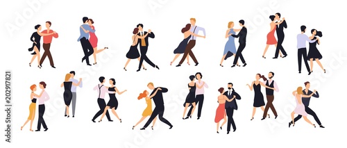 Photographie Collection of pairs of dancers isolated on white background