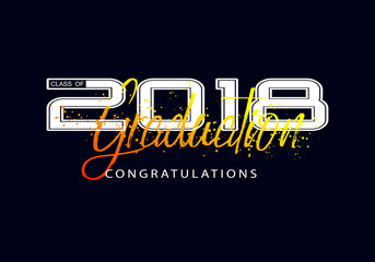 Sticker - Graduation label. Vector text for graduation design, congratulation event, party, high school or college graduate. Lettering Class of 2018 for greeting, invitation card