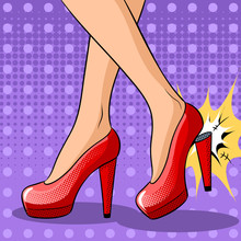 Woman Broke Heel On Her Red Shoes Pop Art Vector
