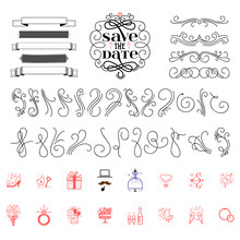 Save The Date Icons Wedding And Flourish, Calligraphy Vector Lettering For Wedding Or Love Card - Banner For Postcards And Other Uses.