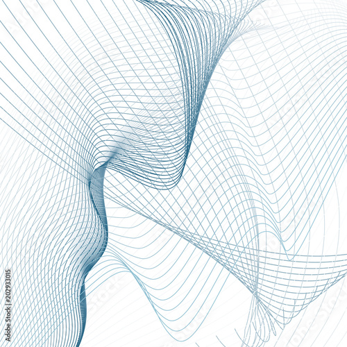 Blue Net On White Background Abstract Futuristic Waving Lines