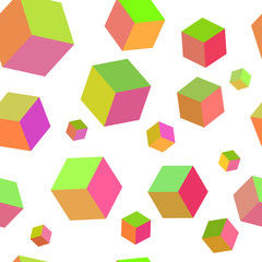 Poster - Abstract seamless pattern with colorful cubes on white background. Optical effects.