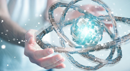 Fototapete - Businessman using futuristic torus textured object 3D rendering