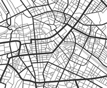 Abstract City Navigation Map With Lines And Streets. Vector Black And White Urban Planning Scheme