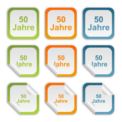 Sticker - Aufkleber Set - grün orange blau - 50 Jahre