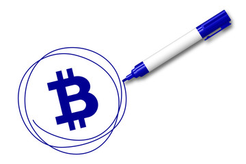 Sticker - blauer Filzstift kreist ein - Bitcoin