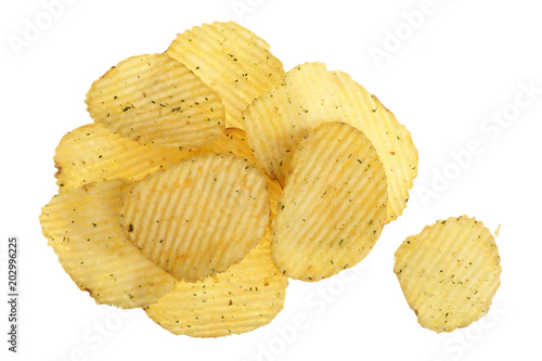 Fotografía potato chips isolated on white background close-up
