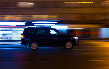 Poster - off-road car racing through the night Avenue.