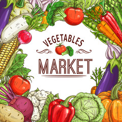 Vegetable market poster with frame