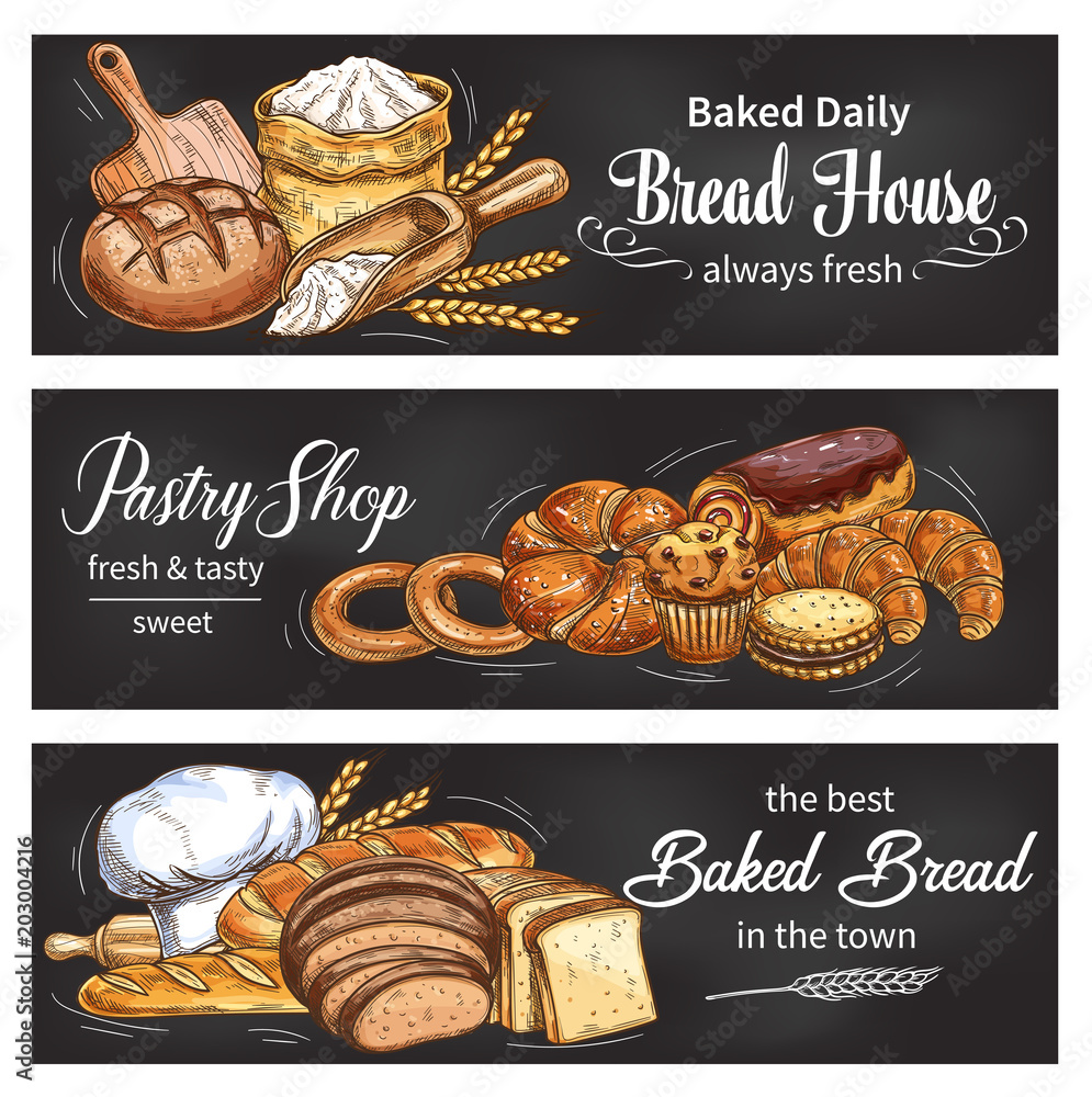 Bread and bun banner for bakery shop template Stock Vector | Adobe Stock