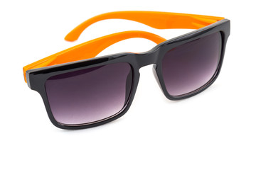 Black sunglasses with orange leg isolated