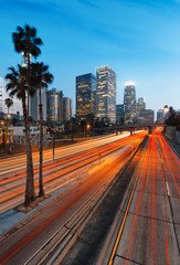 Wall Mural - City of Los Angeles California at sunset with light trails