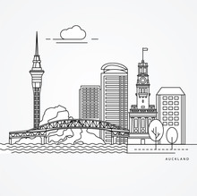 Linear Illustration Of Auckland, New Zealand.