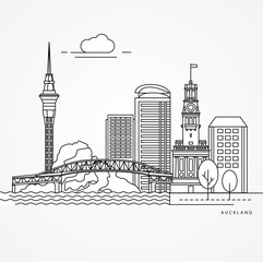 Linear illustration of Auckland, New Zealand.