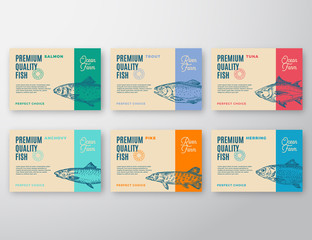 Wall Mural - premium quality fish labels set. abstract vector packaging design or label. modern typography and ha