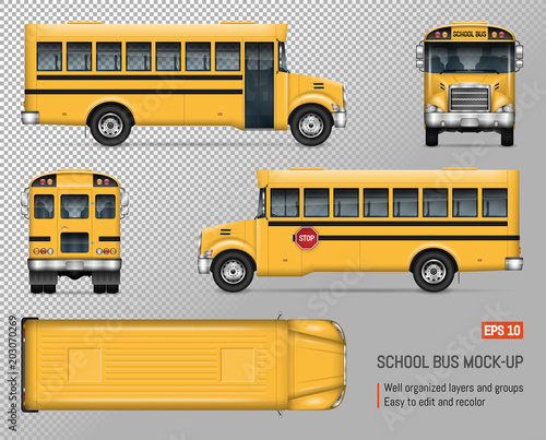Download School bus vector mock-up. Isolated template of yellow autobus on transparent background ...